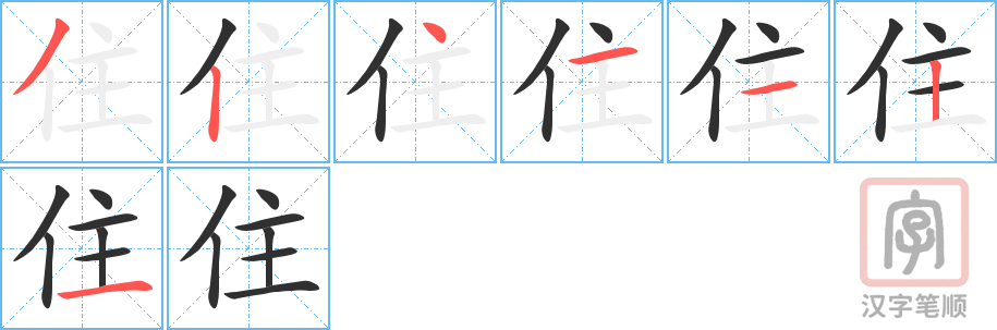 《住》的笔顺分步演示（一笔一画写字）