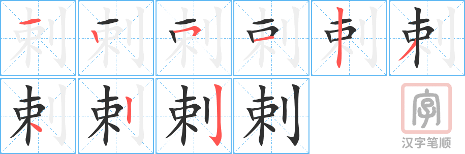 《剌》的笔顺分步演示（一笔一画写字）