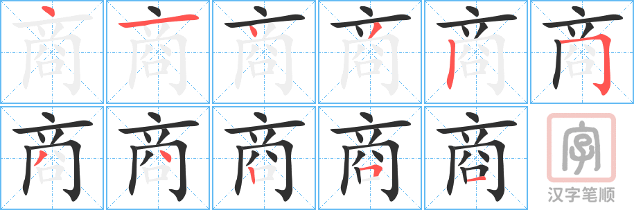 《商》的笔顺分步演示（一笔一画写字）