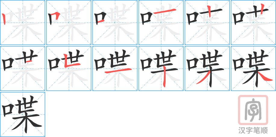 《喋》的笔顺分步演示（一笔一画写字）