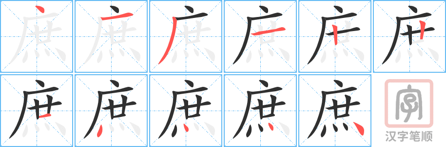 《庶》的笔顺分步演示（一笔一画写字）
