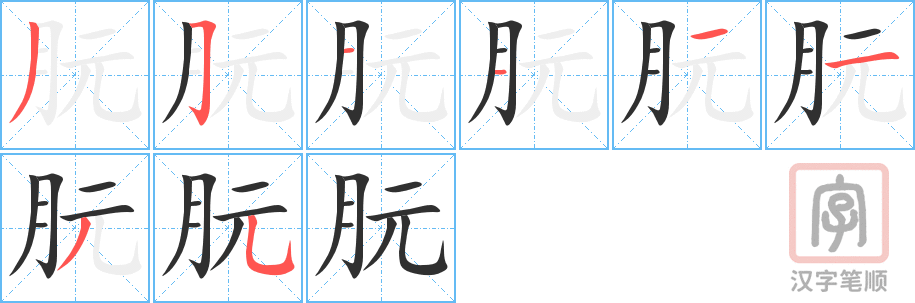 《朊》的笔顺分步演示（一笔一画写字）