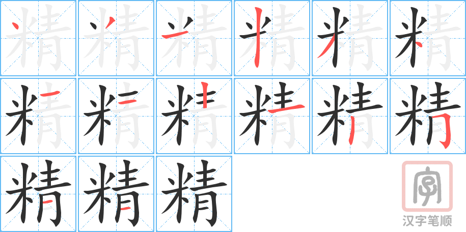 《精》的笔顺分步演示（一笔一画写字）