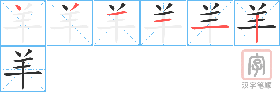 《羊》的笔顺分步演示（一笔一画写字）