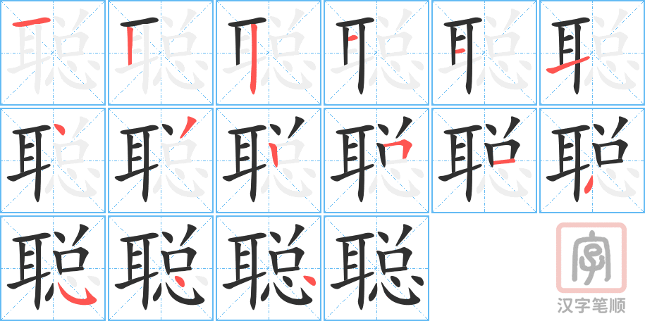 《聪》的笔顺分步演示（一笔一画写字）