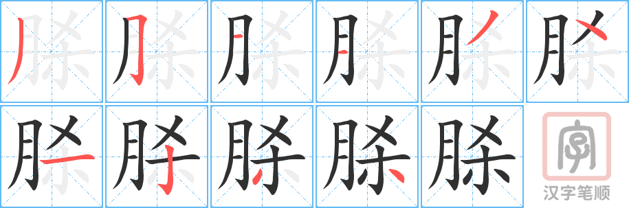 《脎》的笔顺分步演示（一笔一画写字）