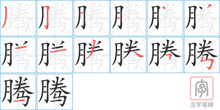 《腾》的笔顺分步演示（一笔一画写字）