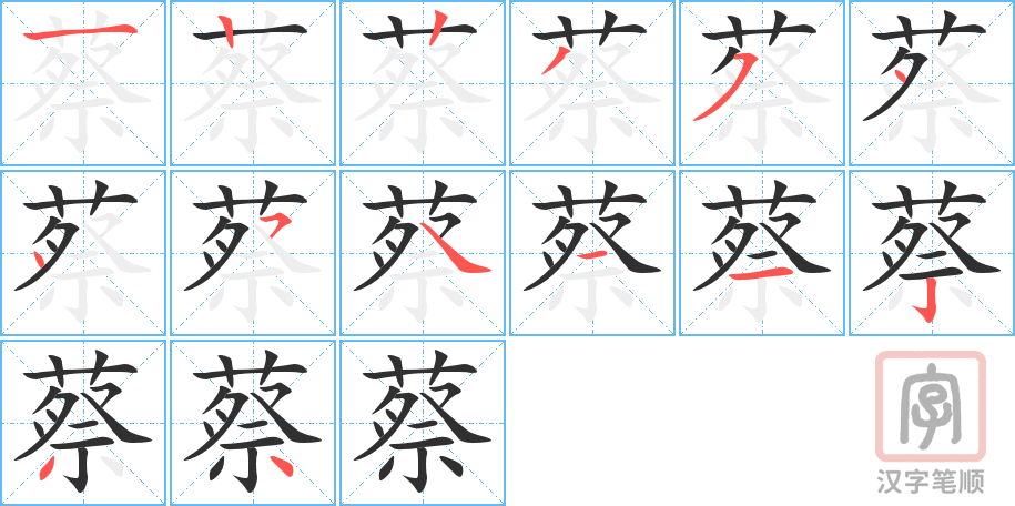 《蔡》的笔顺分步演示（一笔一画写字）