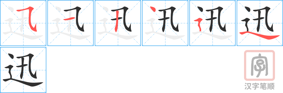 《迅》的笔顺分步演示（一笔一画写字）