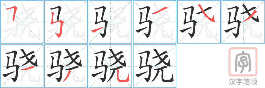 《骁》的笔顺分步演示（一笔一画写字）