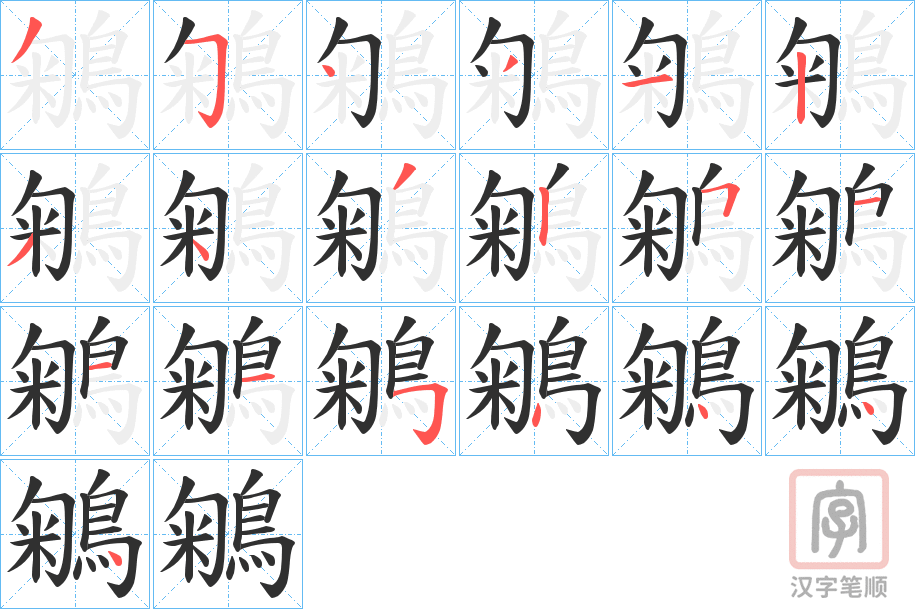 《鵴》的笔顺分步演示（一笔一画写字）