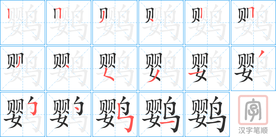 《鹦》的笔顺分步演示（一笔一画写字）